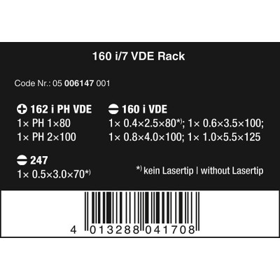 Bộ tua vít cách điện  Wera 7 chiếc  160i/7 rack Wera WERA 05006147001