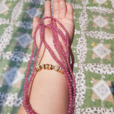 Vòng Tay Phong Thủy Đá Tourmaline hồng hồng xinh đẹp nhẹ nhàng quyến rũ Size vòng 4mm đeo kiểu quấn tay 3 vòng rất xinh xắn Chuẩn hợp nữ mệnh Hỏa và mệnh Thổ ạ