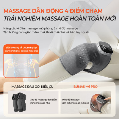 Máy Masssage Đầu Gối BUMAS M6 Pro - Nâng Cấp Bốn Đầu Điểm Massage Công Nghệ Khóa Nhiệt Mới Giảm Thất Thoát Nhiệt Và Điện - Hàng Chính Hãng
