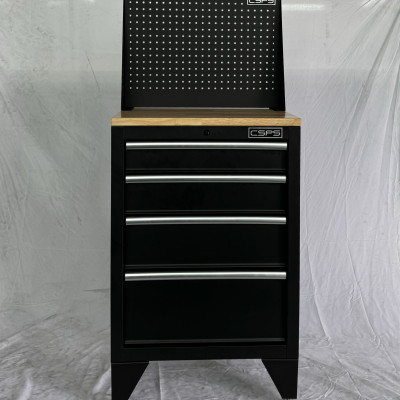 Tủ dụng cụ CSPS 61cm - 04 hộc kéo màu đen chân tủ ván gỗ vách lưới (tay cầm trắng)