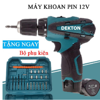 Bộ máy khoan pin DEKTON 12V khoan sắt, khoan gỗ máy 2 pin, đảo chiều và mũi khoan