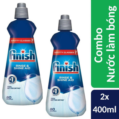 Combo 2 chai nước làm bóng và khô bát, đĩa Finish Dishwasher Rinse & Shine Aid Regular 400ml (2x400ml)