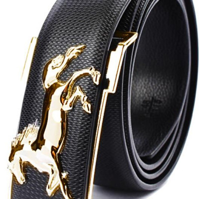 Dây nịt nam hình con ngựa DN35 - Dây Đen, Mặt Vàng