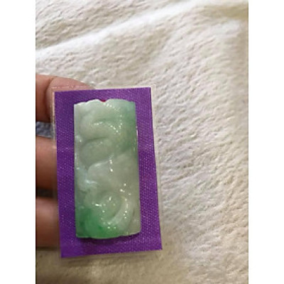 MẶT DÂY CHUYỀN TRẠM RỒNG KIỂU MỚI NAM ĐEO  HÌNH ỐNG DÀI ĐÁ CẨM THẠCH TỰ NHIÊN MÀU TRẮNG XANH NHẸ dài 38,5mm x ngang 18,7mm