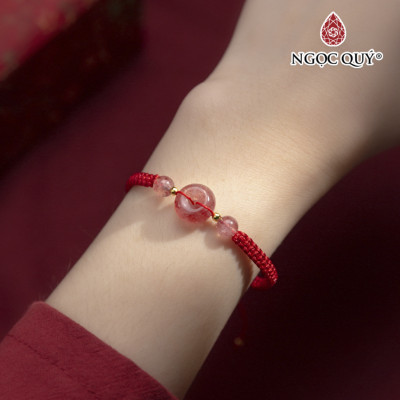 Vòng thắt dây đỏ đồng điếu đá thạch anh dâu mệnh hỏa, thổ - Ngọc Quý Gemstones