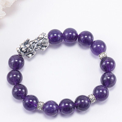 Vòng Tay Phong Thủy Đá Thạch Anh Tím Phối Charm Tỳ Hưu Bạc (10mm) Mệnh Hỏa, Thổ Ngọc Quý Gemstones