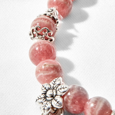 Vòng tay đá rhodochrosite phối mèo bạc Ngọc Quý Gemstones