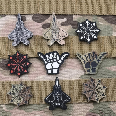 Patch_velcro máy bay F22_la bàn_cử chỉ tay_dạ quang_phản quang