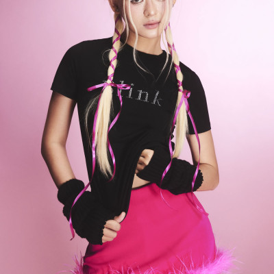 DOTTIE - Áo thun đính đá Blink - Đen - T0789