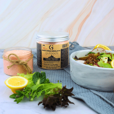 Muối hồng Himalaya GUfoods (dạng hạt mịn) - Tự nhiên, Giàu khoáng chất vi lượng, Không phụ gia, Không tinh chế