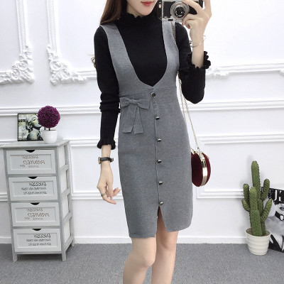 Đầm len nữ , đầm yếm ôm body phối cúc xinh xắn AL103