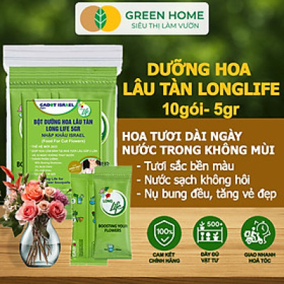 10Gói Dưỡng Hoa Tươi Lâu Greenhome, Longlife, Bón Cho Hoa Cắt Cành, Gói 5gr, Lâu Tàn, Không Hôi Nước
