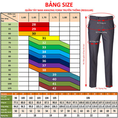 Quần tây nam Amazing màu đen và xanh đen, size 28 đến 40, form công sở truyền thống, không ly, ống suông