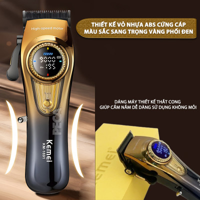 Tông đơ cắt tóc chuyên nghiệp Kemei KM-1691 lưỡi cắt mạ carbon công suất 10W điều chỉnh 40 mức tốc độ - Hàng chính hãng