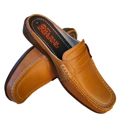 Dép bít mũi nam da bò thật đế cao su cao cấp GSB2050