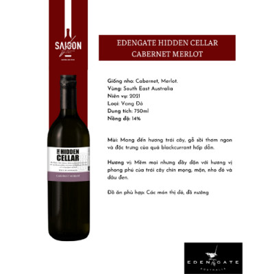 Rượu Vang Đỏ Edengate Hidden Cellar Cabernet Merlot 750ml 14% Acl