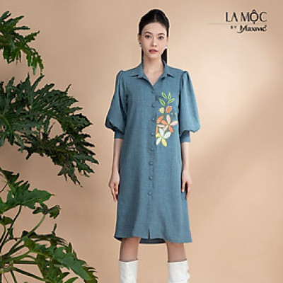 Đầm xô lụa sơmi xanh jeans thêu La Mộc LM022425