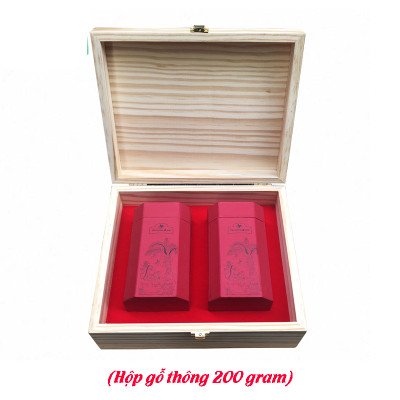 Hộp Trà Gỗ Thông Tân Cương Xanh 200 gram - Trà Tân Cương thượng hạng Hộp gỗ thông làm quà biếu sếp, biếu người thân, quà tặng đầu năm mới ý nghĩa