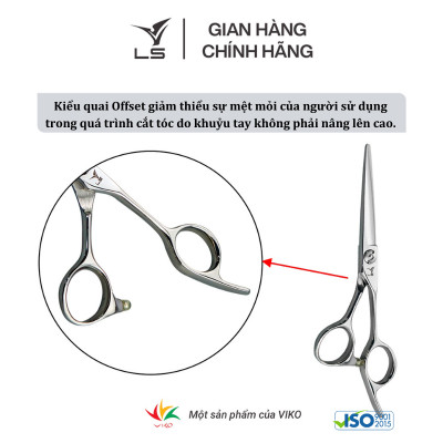 Kéo cắt tóc LS lưỡi thẳng quai offset vênh đỡ ngón cố định JP553