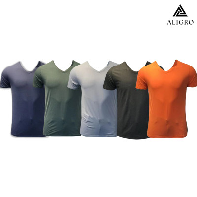Áo thun nam ALIGRO chất liệu thun lạnh cổ tim kiểu dáng thể thao thấm hút tốt co giãn thoải mái 