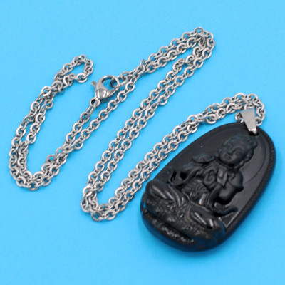 Vòng cổ phật Đại Nhật Như Lai - thạch anh đen 3.6cm DITTEB5 - dây inox bạc - kèm hộp nhung - tuổi Mùi, Thân