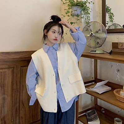 Áo Dệt Kim Gile Len Cổ V Không Tay Cao Cấp Cho Nữ