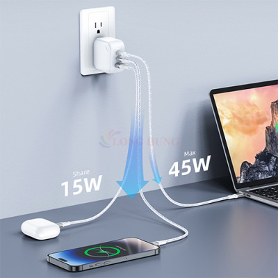 Cốc sạc Innostyle GaN MiniCube with Switch Convertible Plug UK+EU 1USB 2Type-C 65W IC65GWHT - Hàng chính hãng