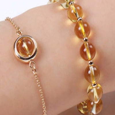 Bộ 2 vòng tay nữ đá thạch anh vàng 8mm mix bi tròn cao cấp hút Lộc Tài Duyên