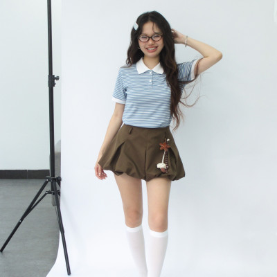 DOTTIE - Chân váy bí xếp li - Nâu - S0288