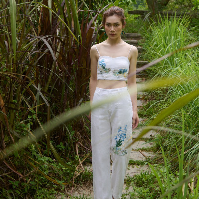 Áo Croptop Linen Thêu Tay Mơ TOP208 thời trang thiết kế Hity