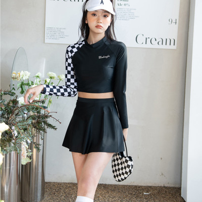 Bộ đồ bơi bikini kín đáo nữ hai mảnh đi tắm biển áo dài tay kèm váy - B34