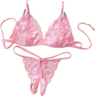Combo áo lót và quần lót ren thêu hoa - Màu hồng