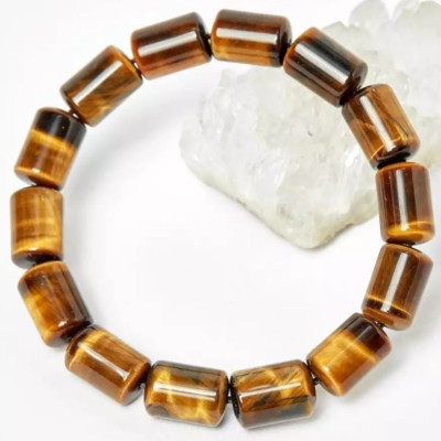 Vòng tay đá mắt hổ đốt trúc vàng nâu thiên nhiên 08ly cho Nữ làm trang sức