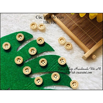 Túi 10 Cúc gỗ 4 lỗ viền 1cm dùng trong may mặc, làm đồ handmade