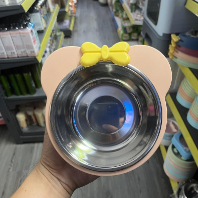 Bát Ăn Đơn Inox Cho Chó Mèo Hình Nơ Siêu Dễ Thương 