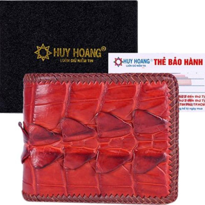 Ví Nam Da Cá Sấu Đan Viền Gai Huy Hoàng HT2246 (12.5 x 10 cm) - Nâu Đỏ