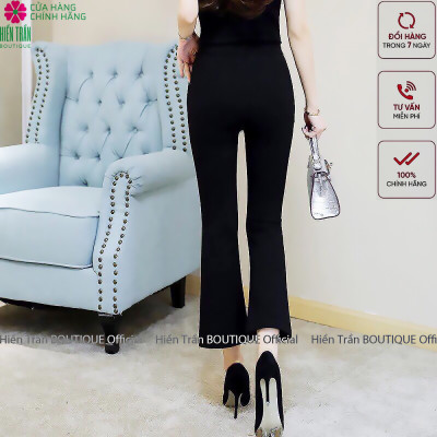 Quần ống loe Hiền Trần BOUTIQUE nữ lưng cạp cao co giãn vải Umi Hàn co giãn tốt dáng dài