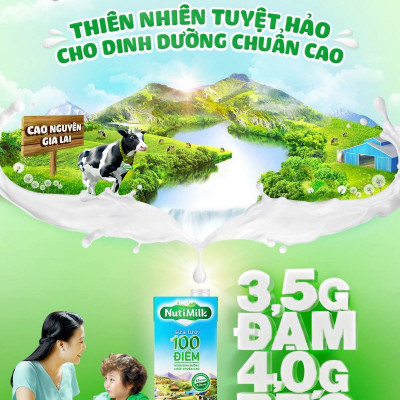 Thùng 48 Hộp NutiMilk Sữa tươi 100 điểm - Sữa tươi tiệt trùng Có đường 180ml TU.STCD180TI NUTIFOOD