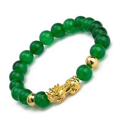 Vòng tay đá thạch anh xanh lục gắn tỳ hưu 10mm