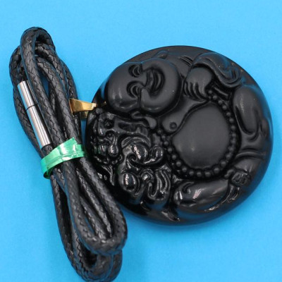 Dây chuyền mặt Phật Di Lặc - thạch anh đen 4.5cm DEPDLE9