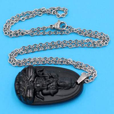 Vòng cổ phật Đại Nhật Như Lai - thạch anh đen 3.6cm DITTEB5 - dây inox bạc - kèm hộp nhung - tuổi Mùi, Thân