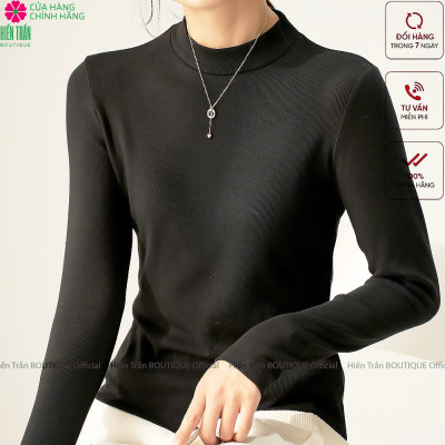 Áo giữ nhiệt nữ Hiền Trần BOUTIQUE cổ cao dài tay chất vải thun kiểu dáng ôm nhẹ phong cách thanh lịch-A6