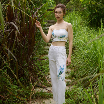 Áo Croptop Linen Thêu Tay Mơ TOP208 thời trang thiết kế Hity