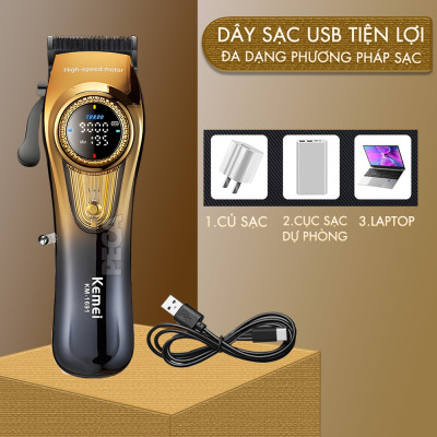 Tông đơ cắt tóc chuyên nghiệp Kemei KM-1691 lưỡi cắt mạ carbon công suất 10W điều chỉnh 40 mức tốc độ - Hàng chính hãng