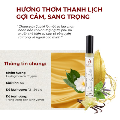 Chance by Jubilé - Tinh dầu nước hoa Pháp nữ Dạng lăn 12ml Thơm Lâu, Sang Trọng, Quyến Rũ