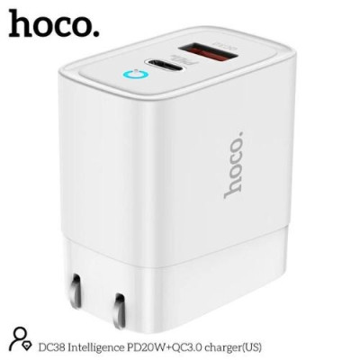 Củ sạc nhanh hoco. DC38 – Hàng Chính Hãng 2 cổng ( USB + Type- C ) 3.1A, PD 20W, Q.C 3.0  hỗ trợ sạc nhanh cho điện thoại