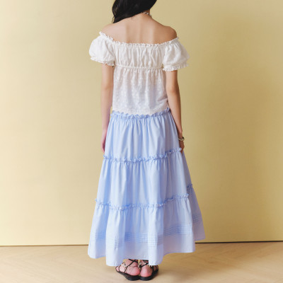 DOTTIE - Chân váy Midi nhún tầng - Xanh biển - S0285