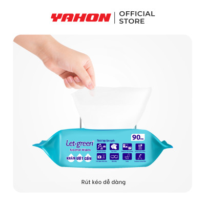 Thùng Khăn Ướt Cồn LET-GREEN 90 Miếng/Bao, 24 Bao/Thùng