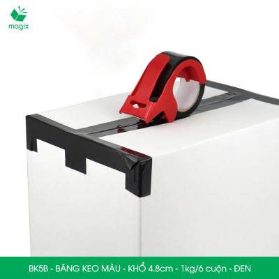 BK5B - 1 cuộn băng keo màu khổ 4.8cm loại 1kg/6 cuộn - Đen - Băng keo, băng dính đóng hàng