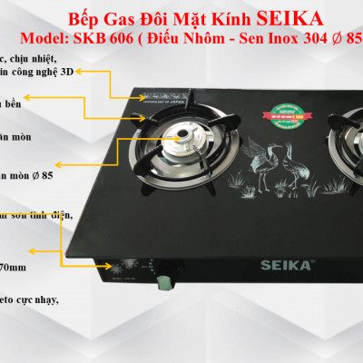 Bếp Gas Đôi Mặt Kính Seika SKB606 - Hàng Chính Hãng